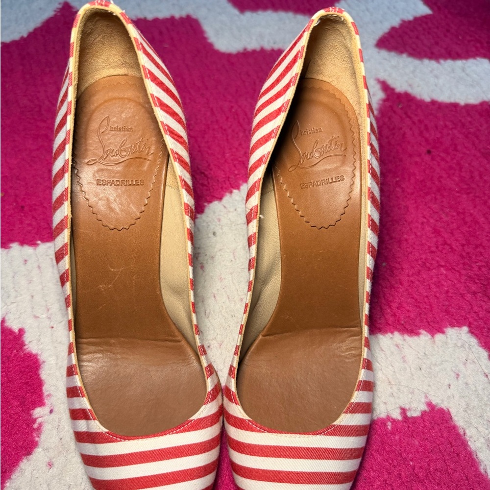 Christian Louboutin Red and White Espadrille Heels